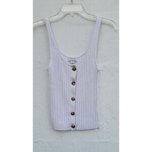 American Eagle Ribbed Knit Tank Button Front Cream Ivory Medium Neutral‎
